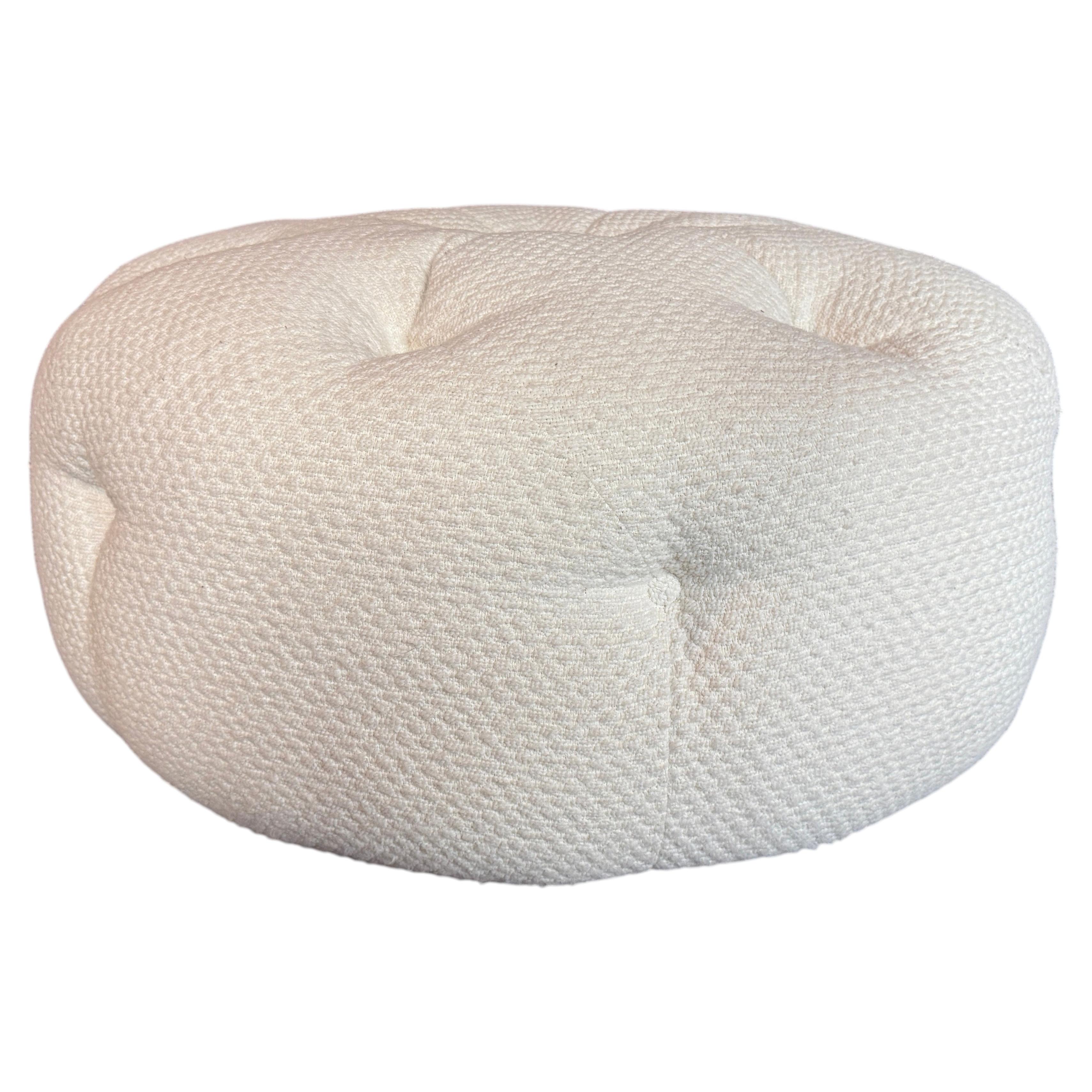 Round Button Tufted Upholstered Milo Baughman Style Ottoman For Sale