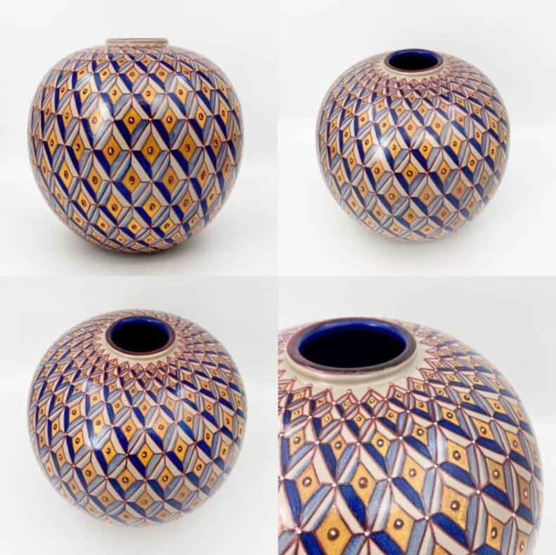 Vernissé Vase byzantin rond d'Ivana et Saura Vignoli en vente