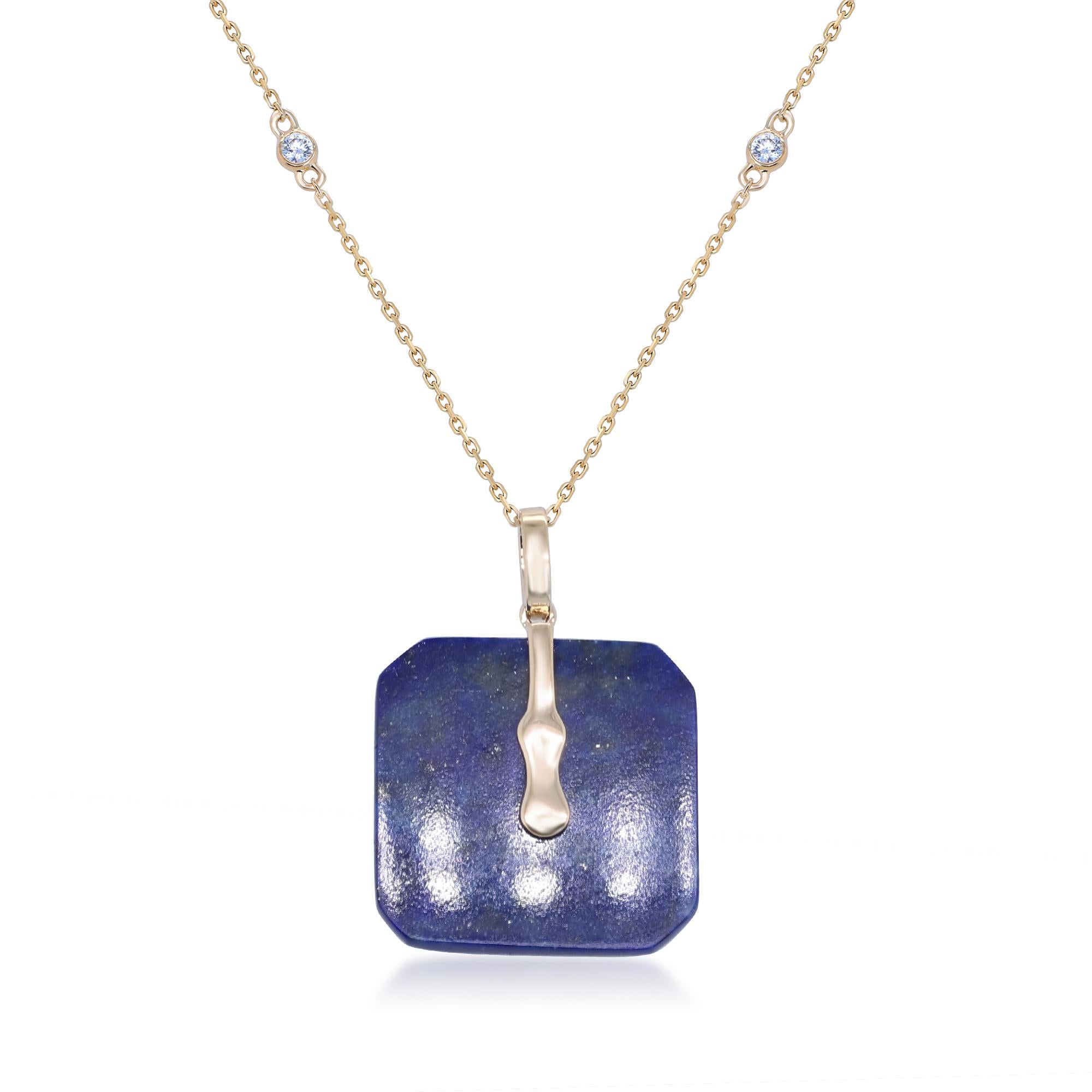 Round Cut Classic Round-cab Turquoise and Lapis with Diamond 14K Yellow Gold Pendant For Sale