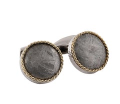 Round Cable Meteorite Cufflinks in Silver with 18 Karat Gold 'Limited Edition'