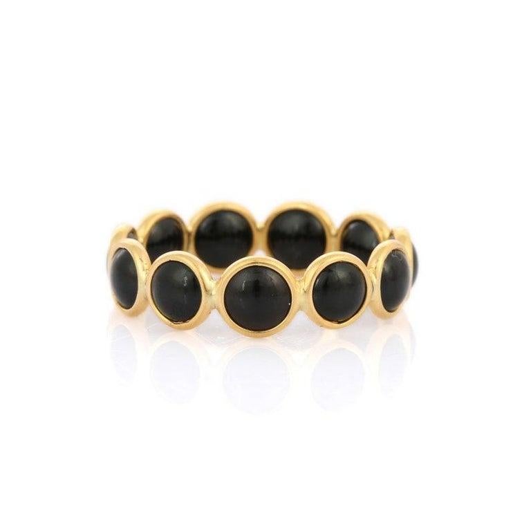 For Sale:  Round Cabochon Black Onyx Full Eternity Band Ring in 18k Solid Yellow Gold 3