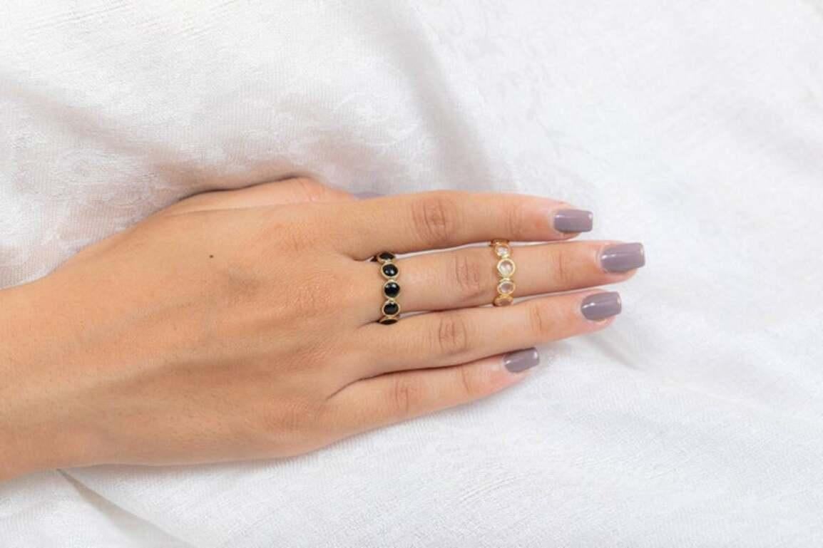 For Sale:  Round Cabochon Black Onyx Full Eternity Band Ring in 18k Solid Yellow Gold 4