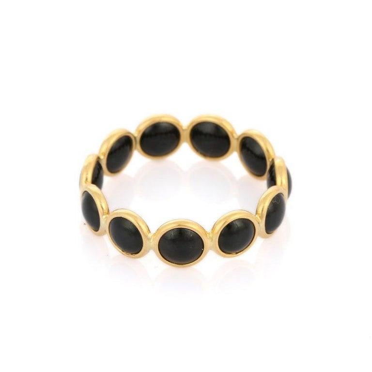 For Sale:  Round Cabochon Black Onyx Full Eternity Band Ring in 18k Solid Yellow Gold 5