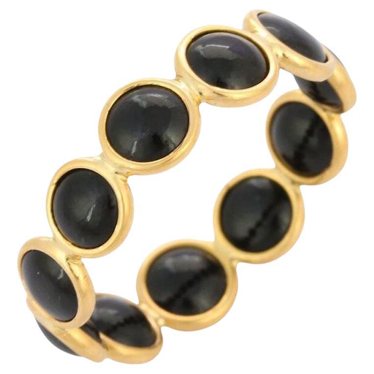 Round Cabochon Black Onyx Full Eternity Band Ring in 18k Solid Yellow Gold