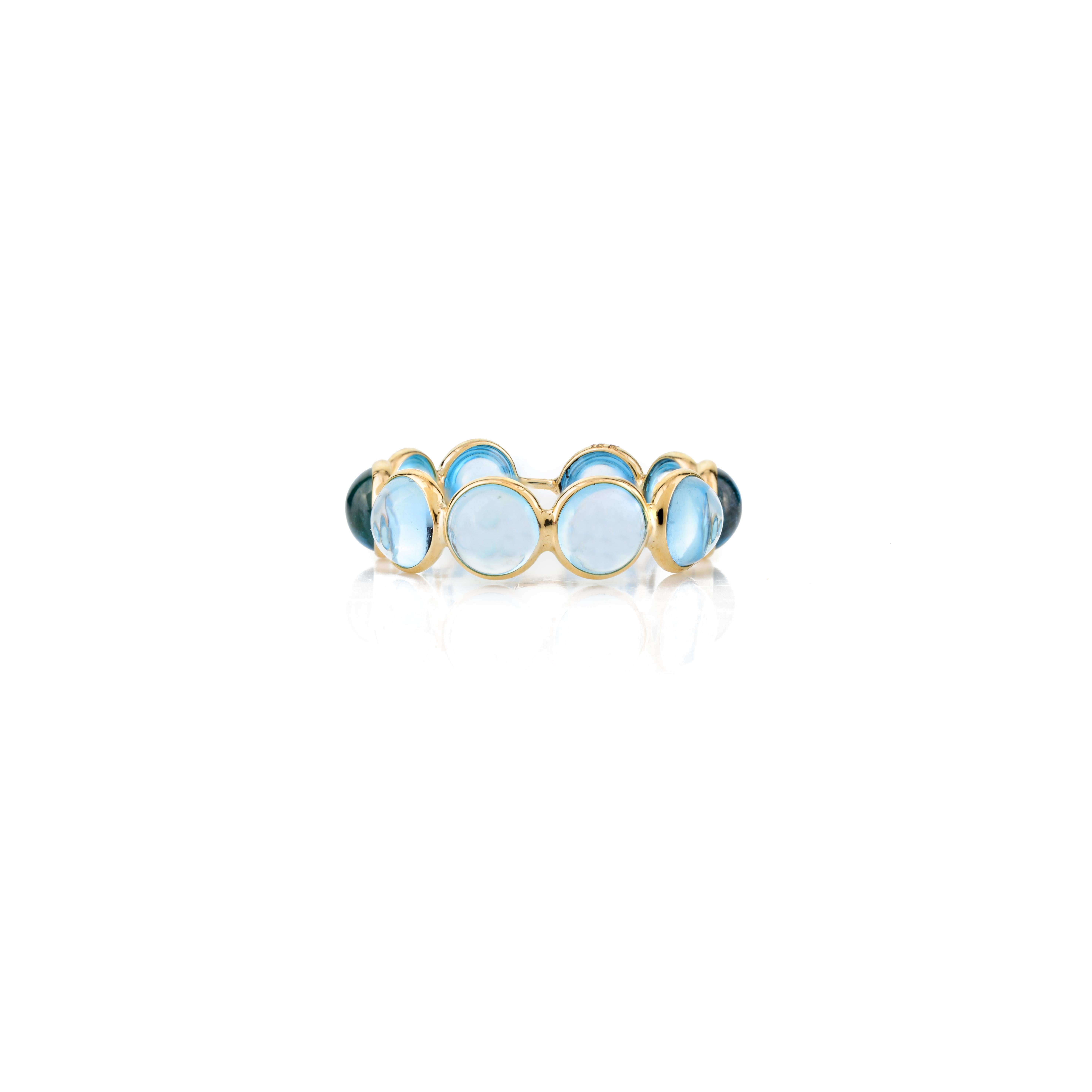 For Sale:  Round Cabochon Blue Topaz Eternity Band Ring Gift in 18k Solid Yellow Gold 3