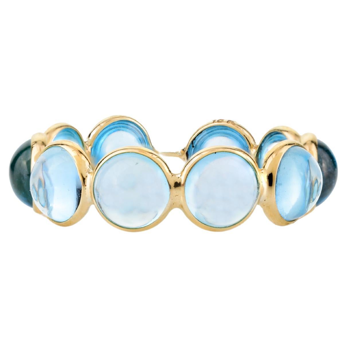 For Sale:  Round Cabochon Blue Topaz Eternity Band Ring Gift in 18k Solid Yellow Gold