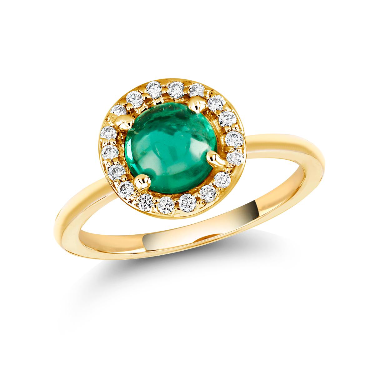 Women's or Men's Round Cabochon Emerald and Diamond Cocktail Cluster Yellow Gold Ring