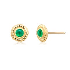 Round Cabochon Emerald Braided Bezel Set Stud Earrings