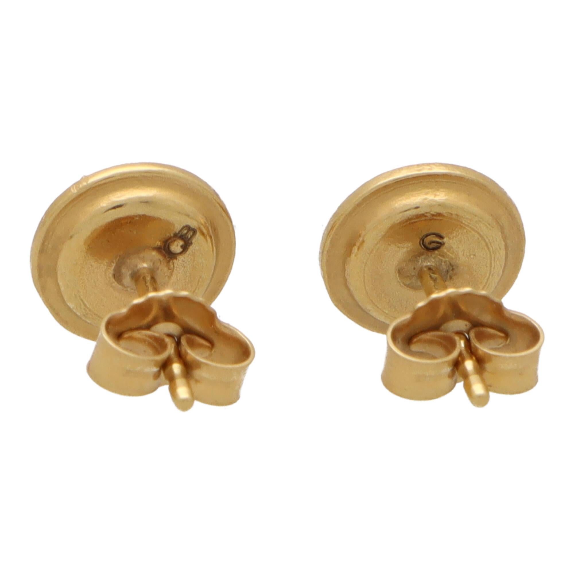 Women's or Men's Round Cabochon Garnet Stud Earrings Set in 18k Yellow Gold