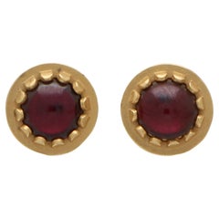 Round Cabochon Garnet Stud Earrings Set in 18k Yellow Gold