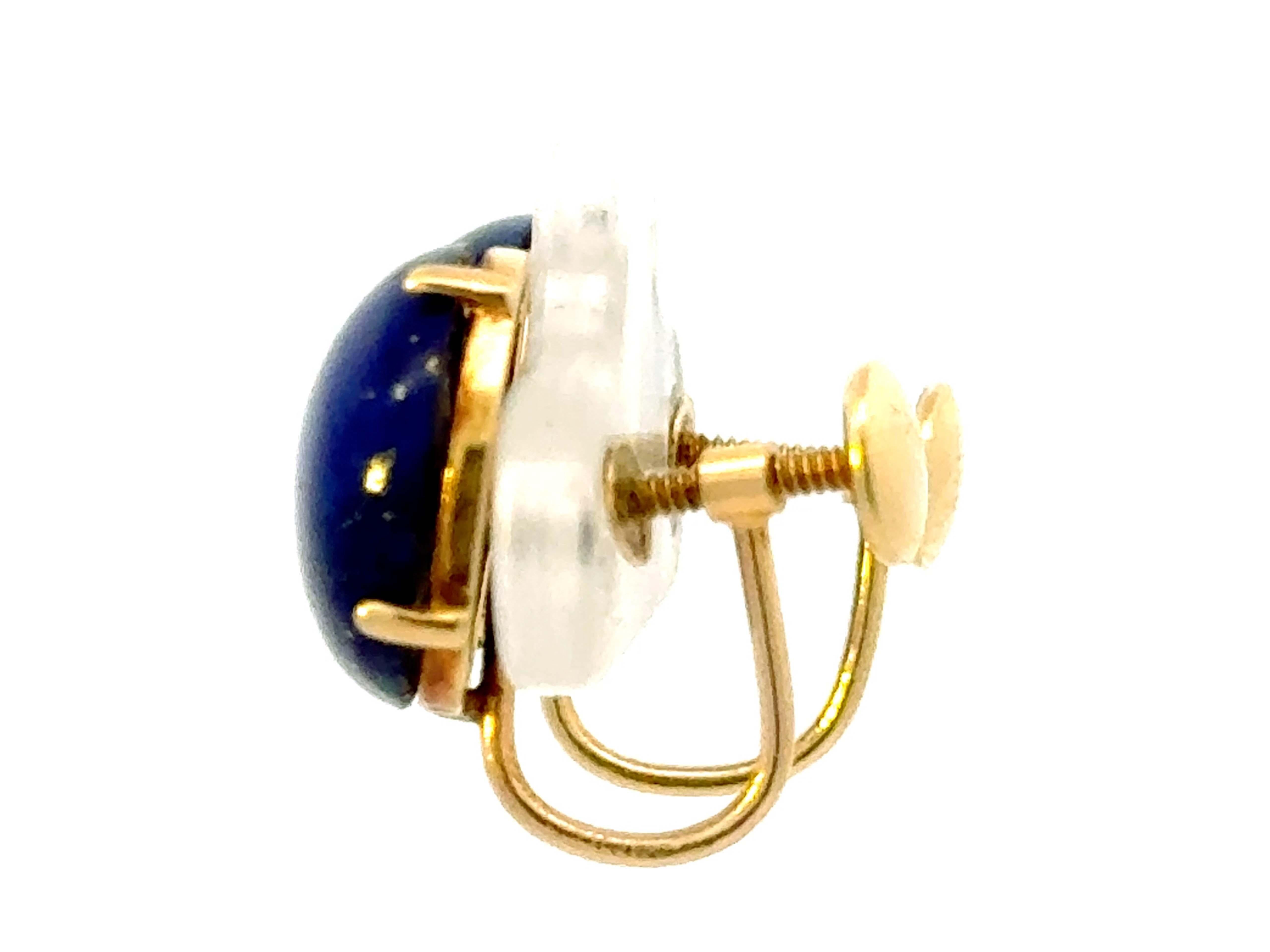 Women's Round Cabochon Lapis Lazuli 14K Yellow Gold Earrings For Sale