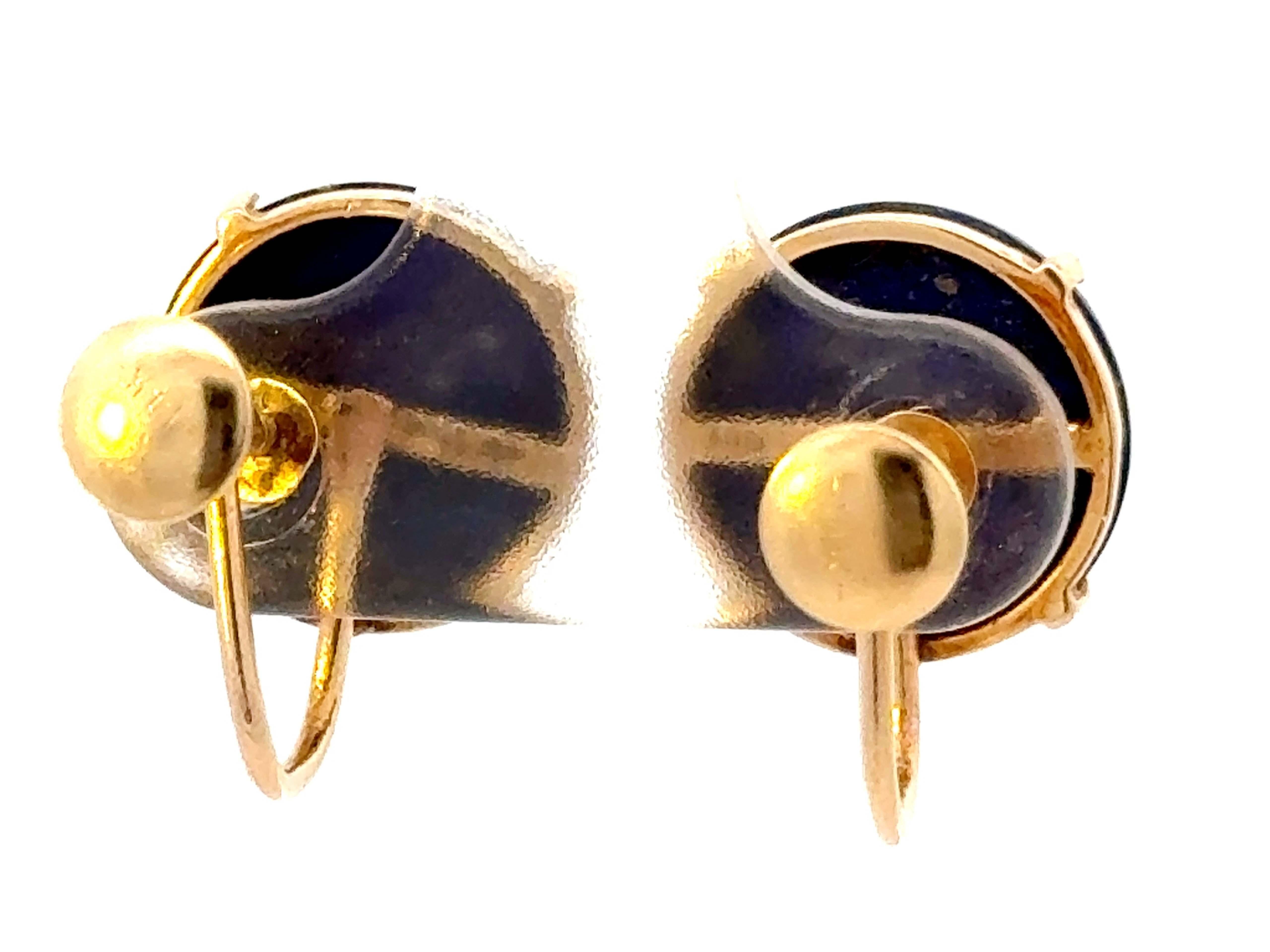 Round Cabochon Lapis Lazuli 14K Yellow Gold Earrings For Sale 1