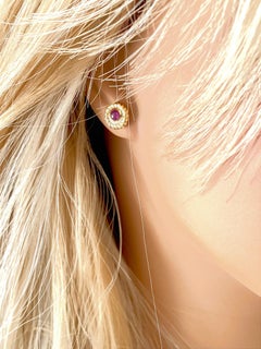 Round Cabochon Ruby Braided Bezel Set Stud Earrings