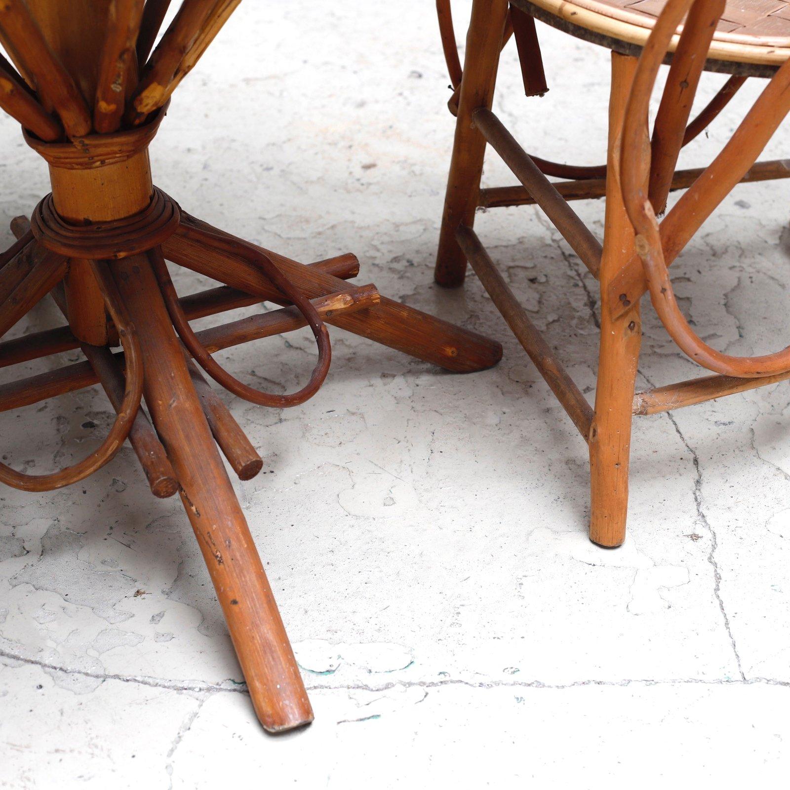 Mid-Century Modern Round Cafe Table and Chair Set for Pascal Raffier Vannerie, France