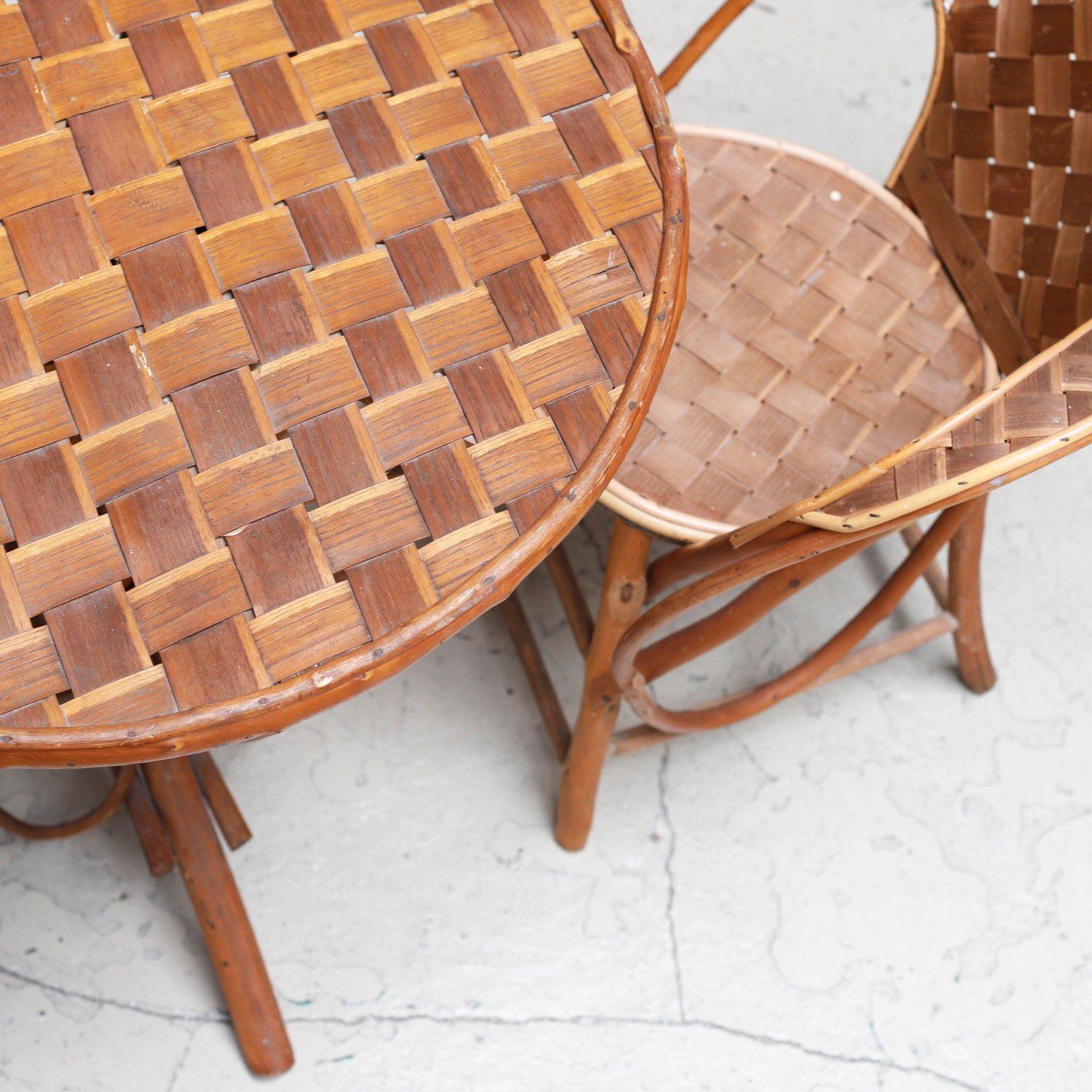 French Round Cafe Table and Chair Set for Pascal Raffier Vannerie, France