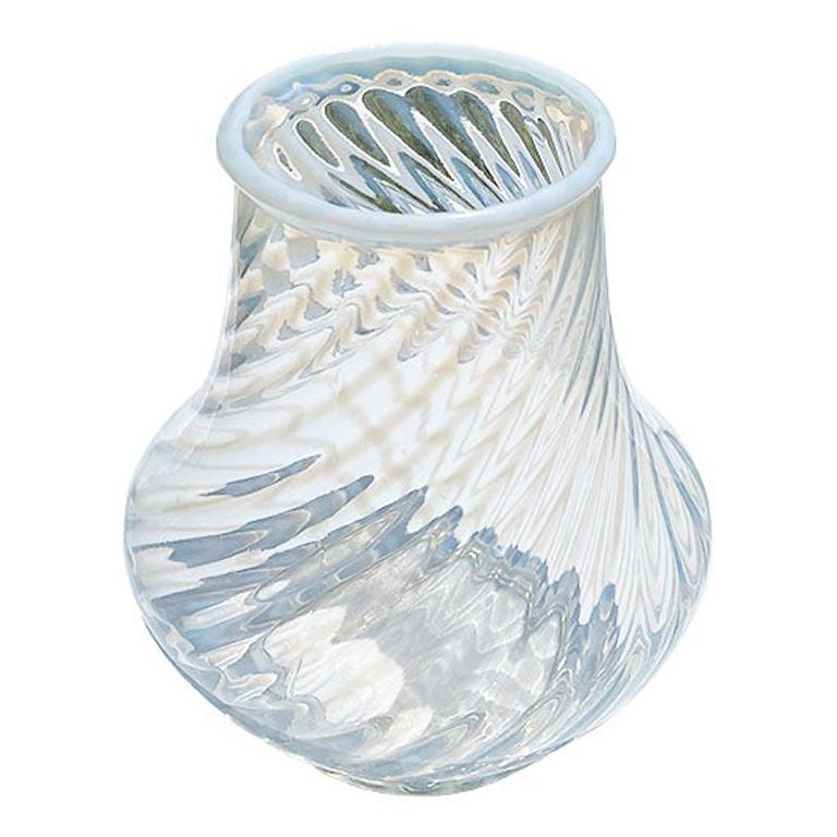 Round Candy Cane Glass Hobbs Opalescent White Vase For Sale