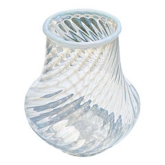 Vintage Round Candy Cane Glass Hobbs Opalescent White Vase