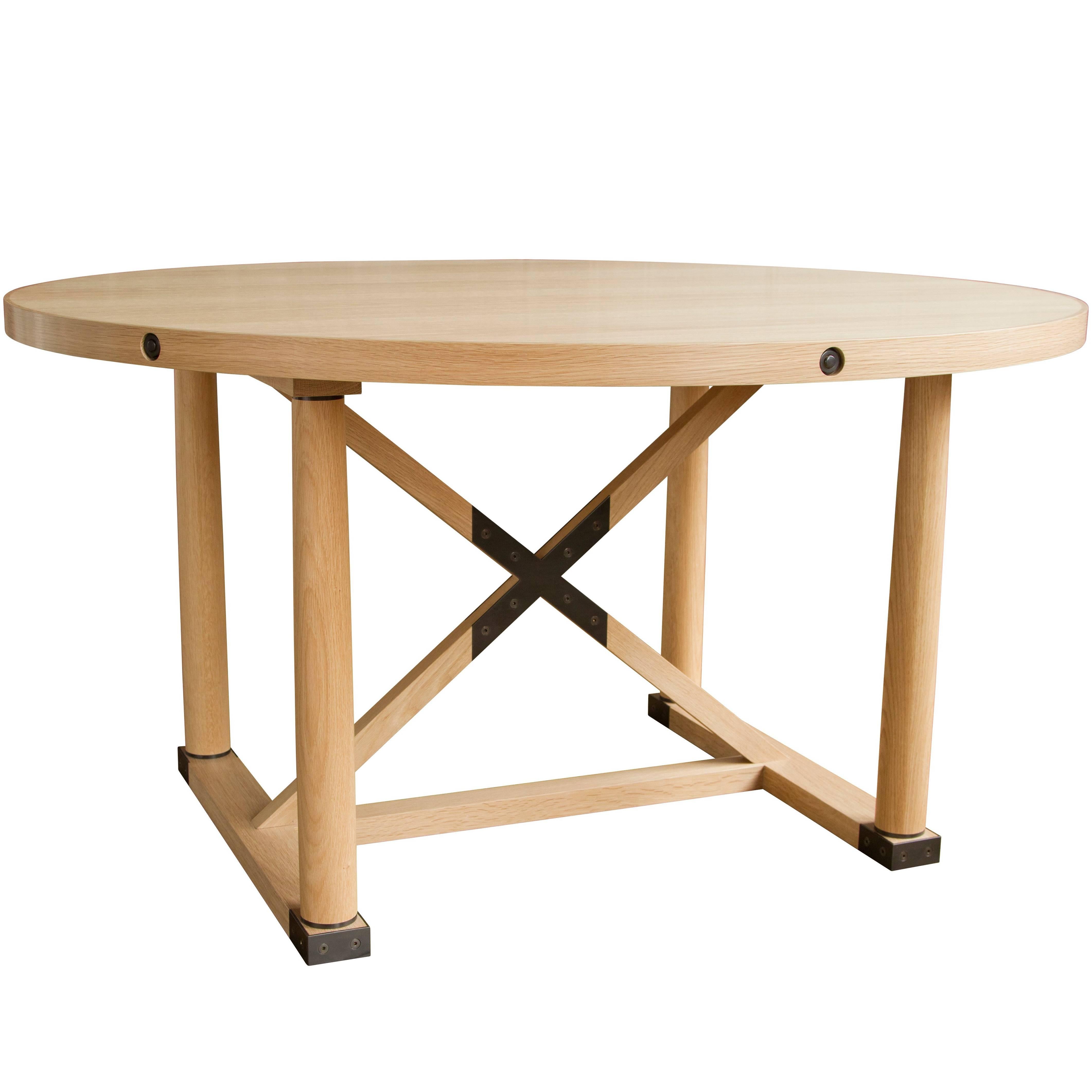 Carden Round Table, White Oak + Brass - handcrafted by Richard Wrightman Design