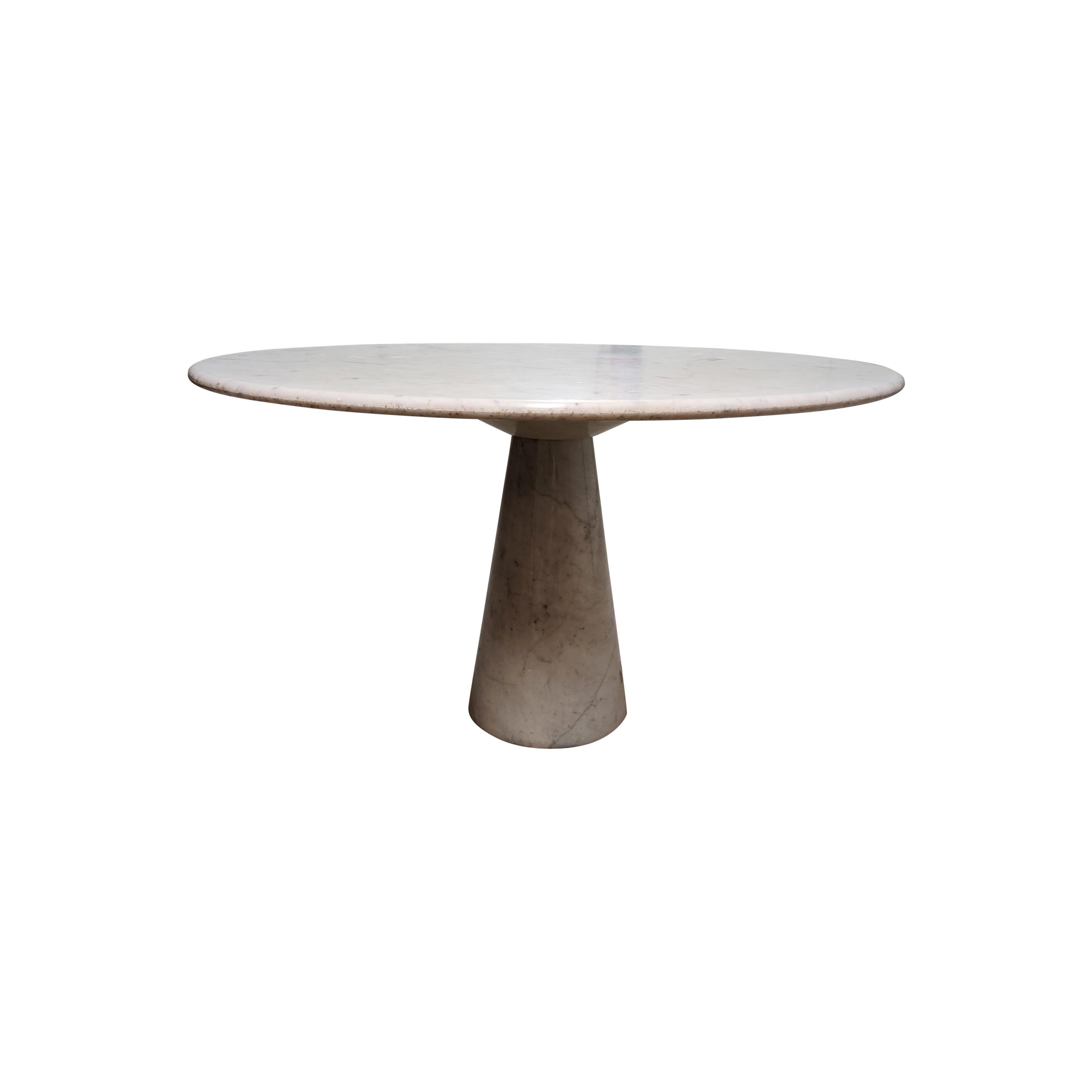 Round carrara marble dining table by Angelo Mangiarotti, 1970s