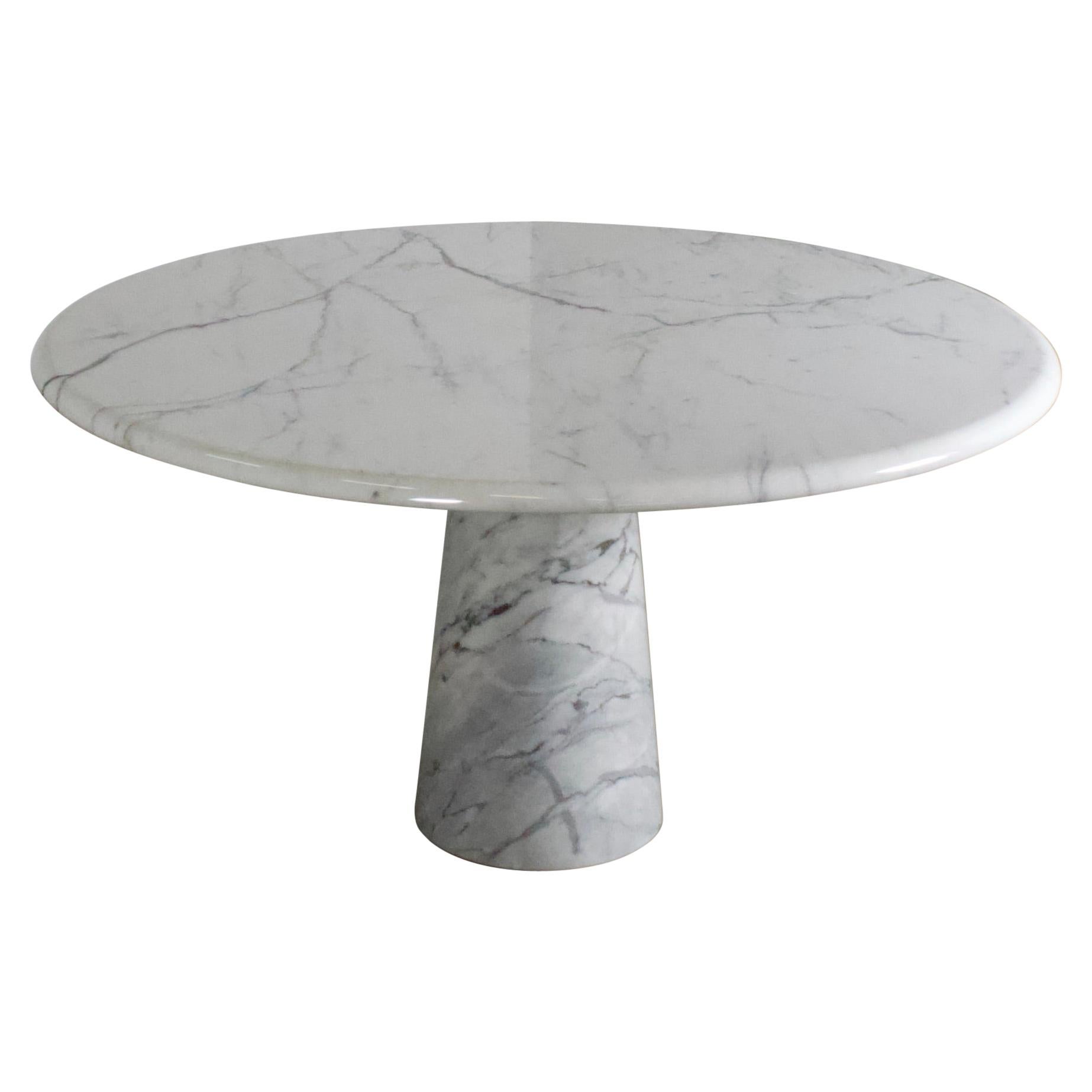 Round Carrara Marble Pedestal Dining Table, Italy, 1970s