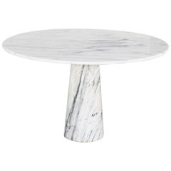 Round Carrara Marble Pedestal Dining Table, Italy, 1970s