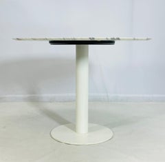 Round Carrara Marble Pedestal Dining Table with White Steel Base