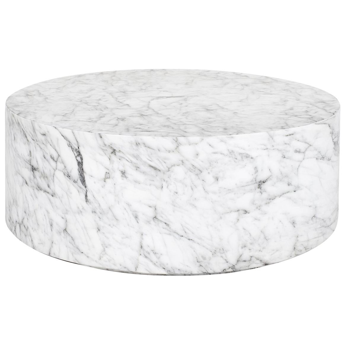 Round Carrera Marble Coffee Table in White