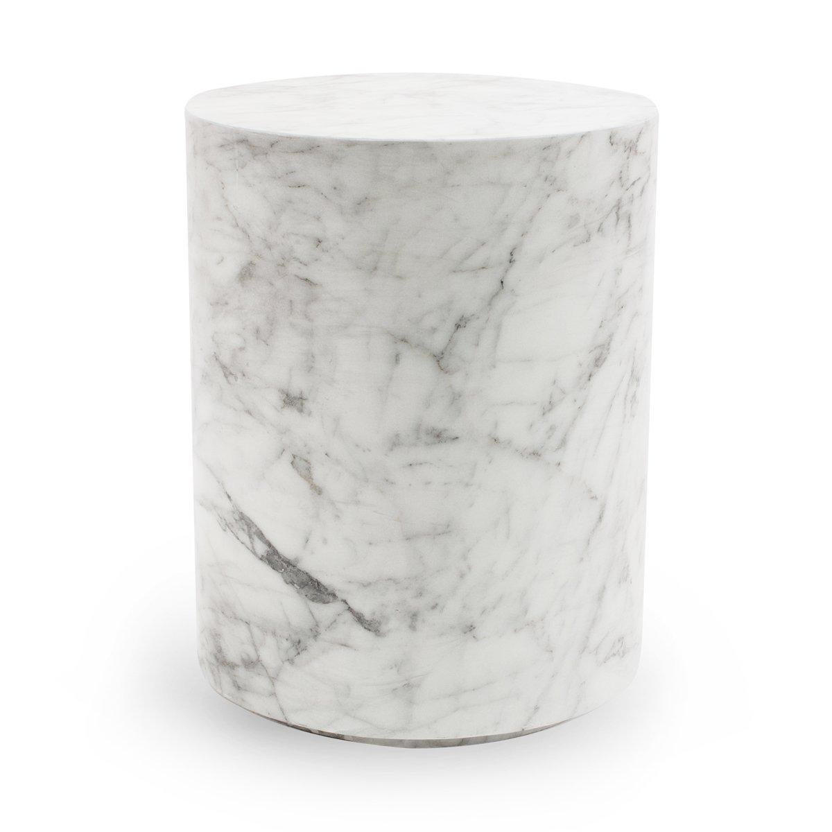 Modern Round Carrera Marble Side Table in White
