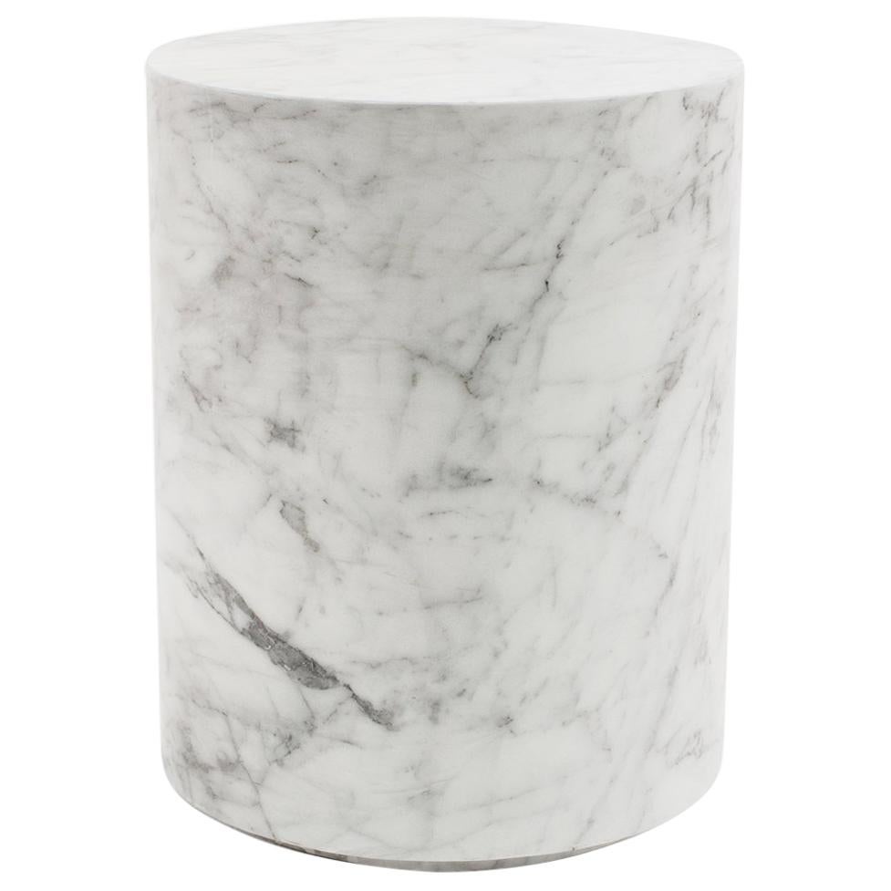 Round Carrera Marble Side Table in White
