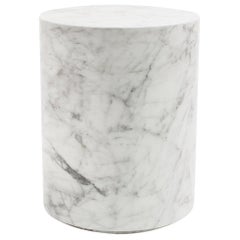 Round Carrera Marble Side Table in White