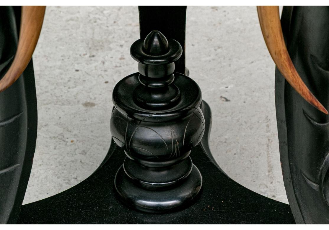 Round Carved Elephant Head Ebonized Pedestal Table For Sale 4