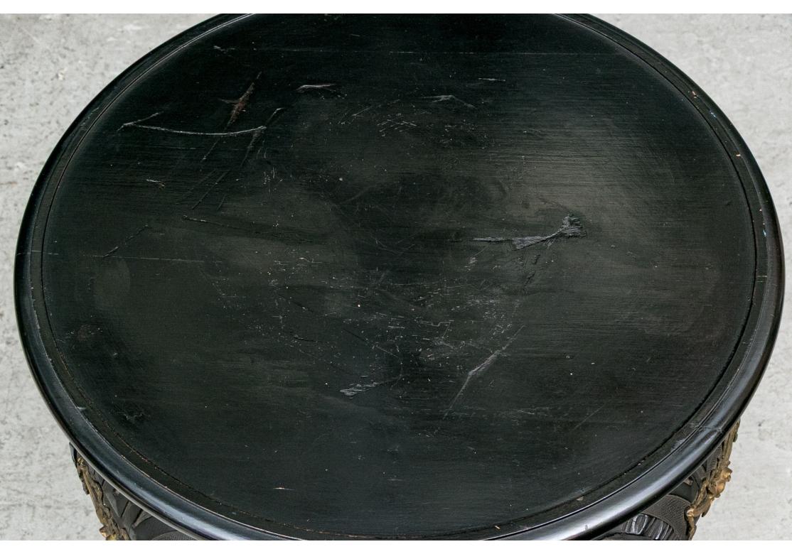 Round Carved Elephant Head Ebonized Pedestal Table For Sale 8