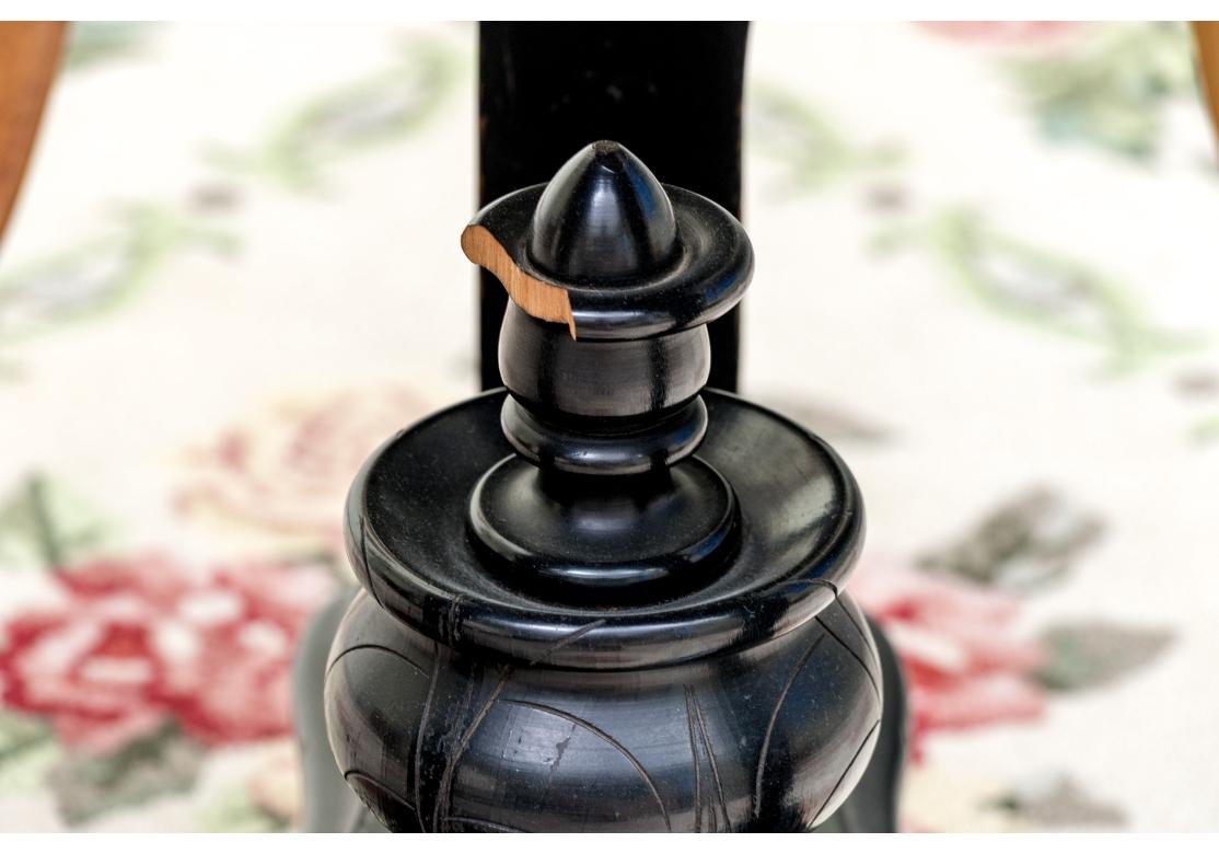 Round Carved Elephant Head Ebonized Pedestal Table For Sale 9