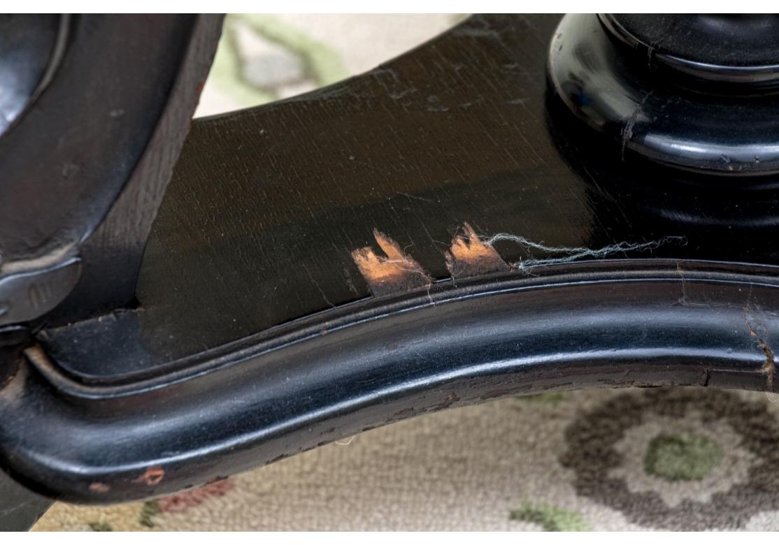 Unknown Round Carved Elephant Head Ebonized Pedestal Table For Sale