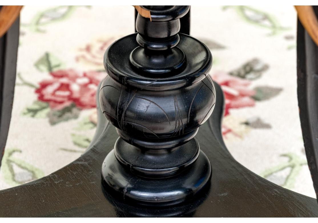 Bronze Round Carved Elephant Head Ebonized Pedestal Table For Sale