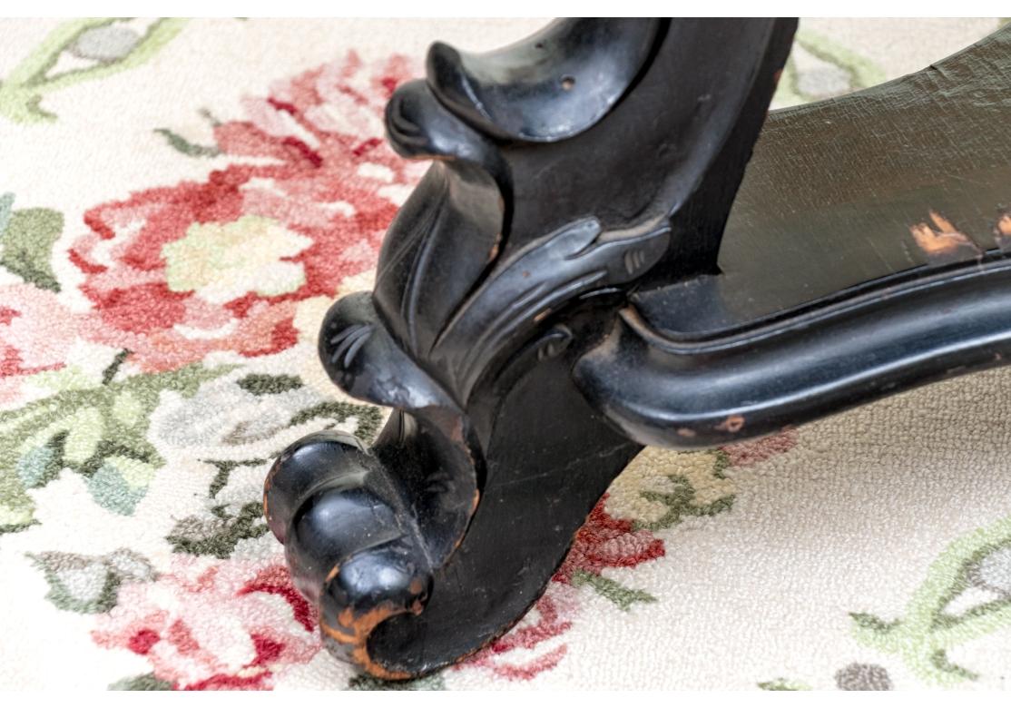 Round Carved Elephant Head Ebonized Pedestal Table For Sale 1