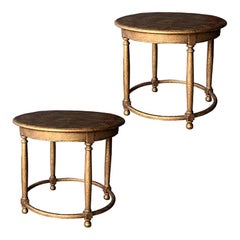 Round Carved Oak Gilt Side or Occasional Tables by Minton-Spidell A pair