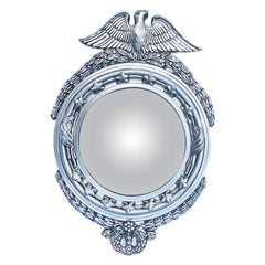 Round Carved Wood Silver Convex Federal Admiral Eagle Mirror