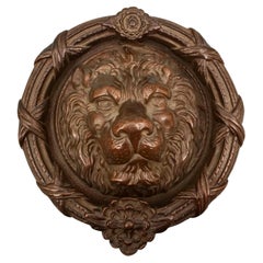 Round Cast Bronze Door Knocker in the Form of Lion's Head