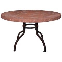 Round Cast Stone Top Metal Base Coffee Table