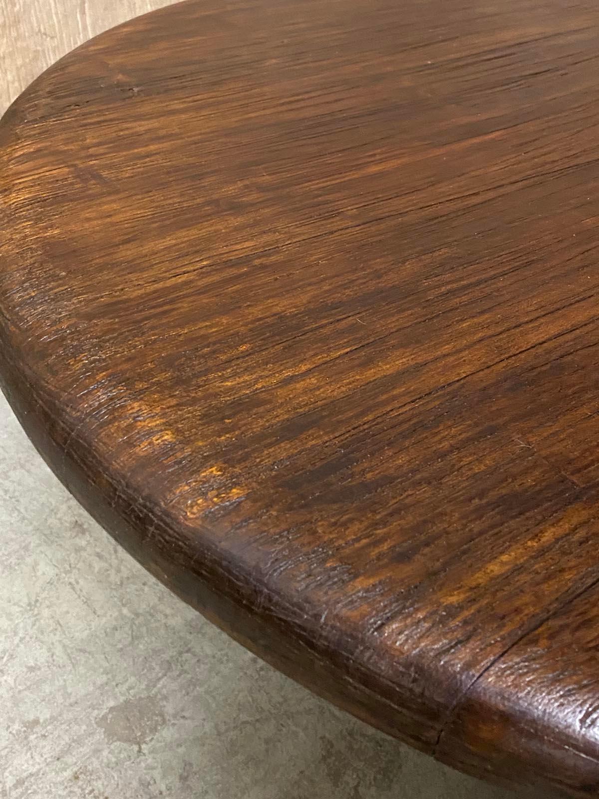 Round Cedro Wood Coffee Table With Three Legs In Good Condition In Los Angeles, CA