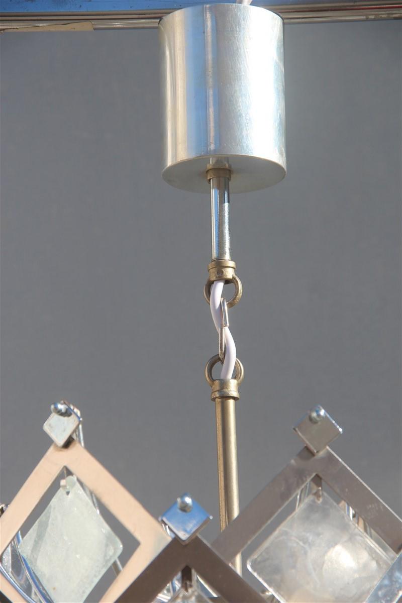 Round Ceiling Lamp Italian Design Steel Murano Glass Silver 1970 Pop Art For Sale 5