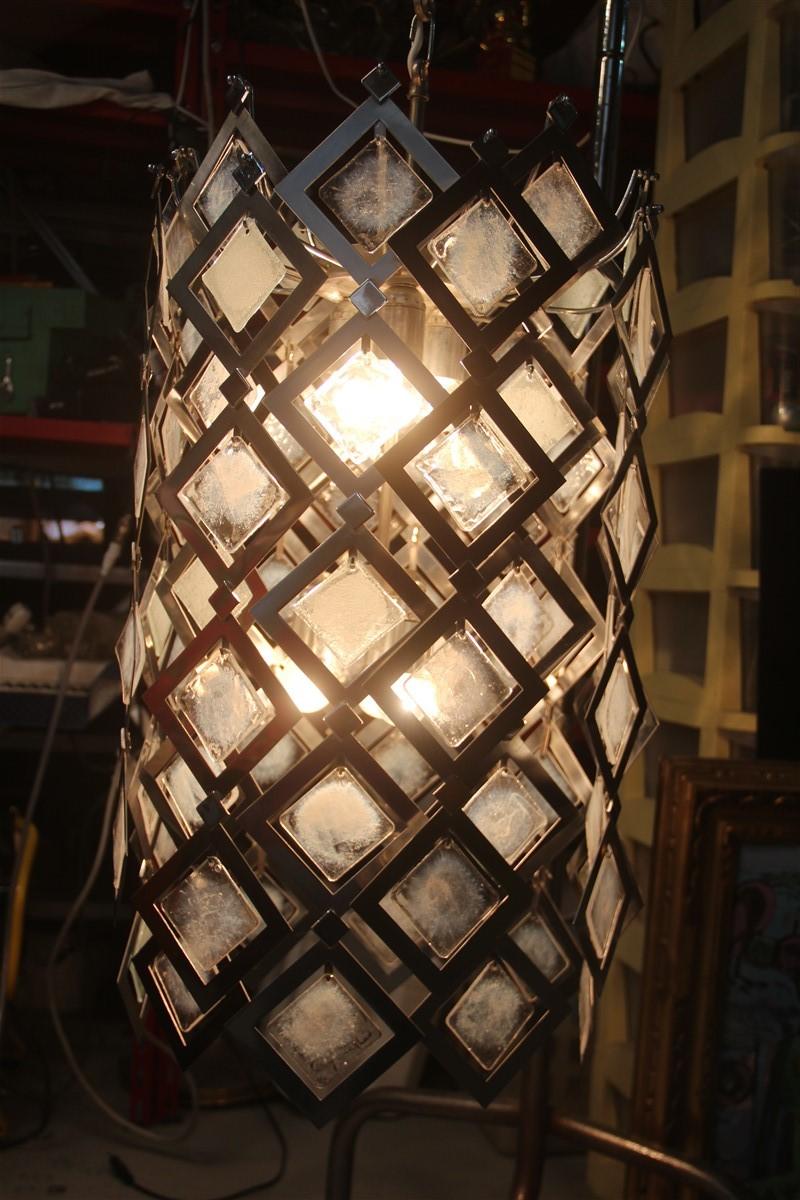 Round Ceiling Lamp Italian Design Steel Murano Glass Silver 1970 Pop Art For Sale 8