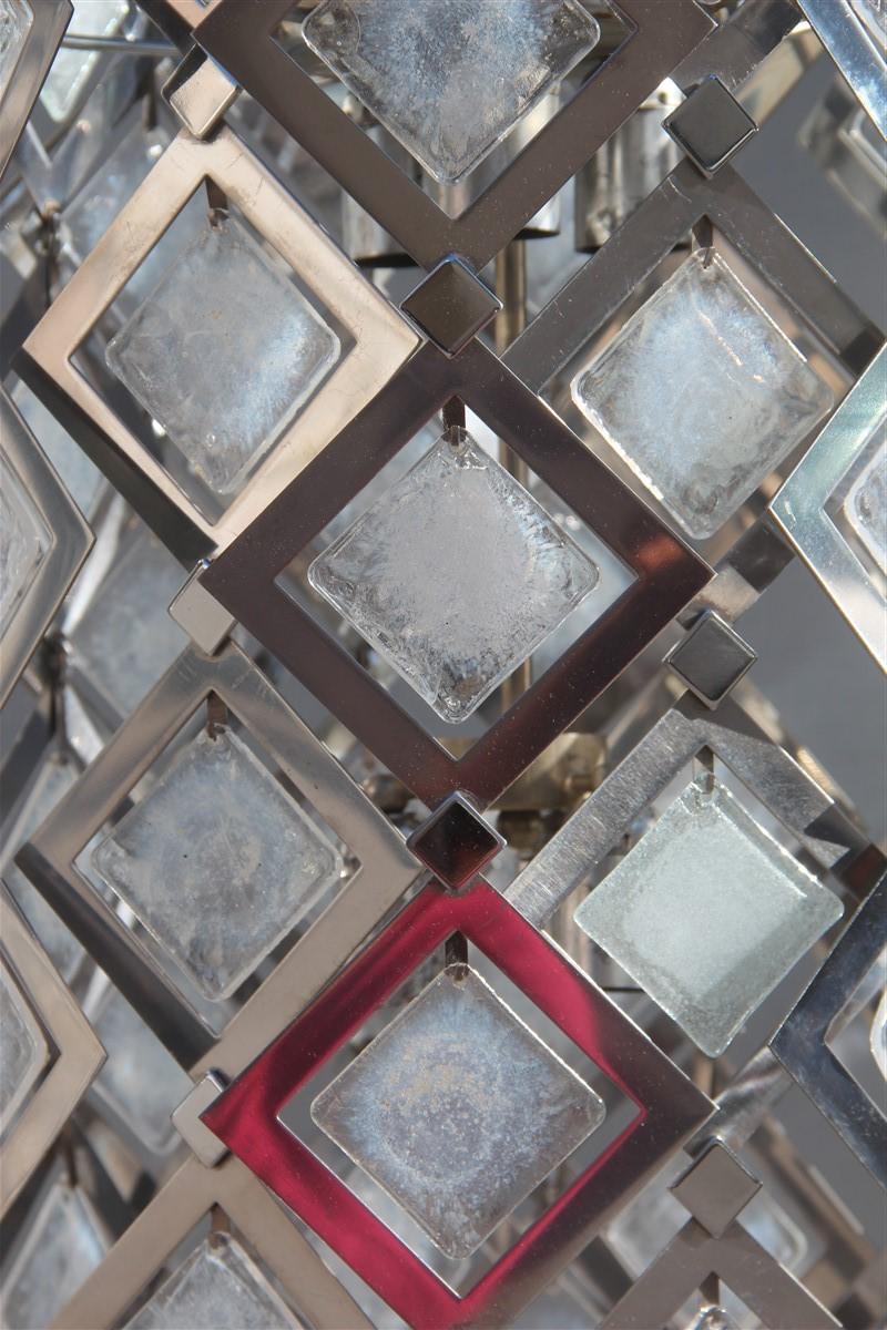 Round Ceiling Lamp Italian Design Steel Murano Glass Silver 1970 Pop Art In Good Condition For Sale In Palermo, Sicily