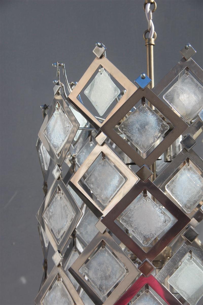 Late 20th Century Round Ceiling Lamp Italian Design Steel Murano Glass Silver 1970 Pop Art For Sale