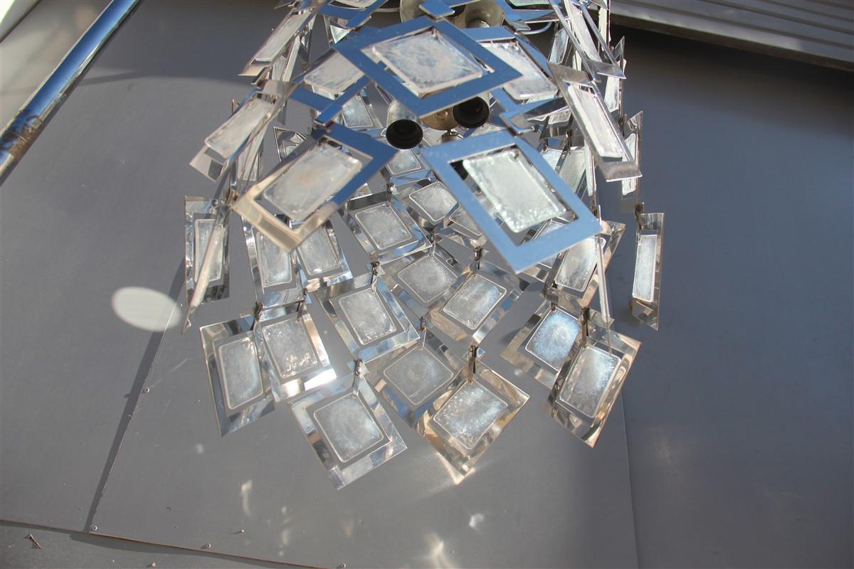 Round Ceiling Lamp Italian Design Steel Murano Glass Silver 1970 Pop Art For Sale 1