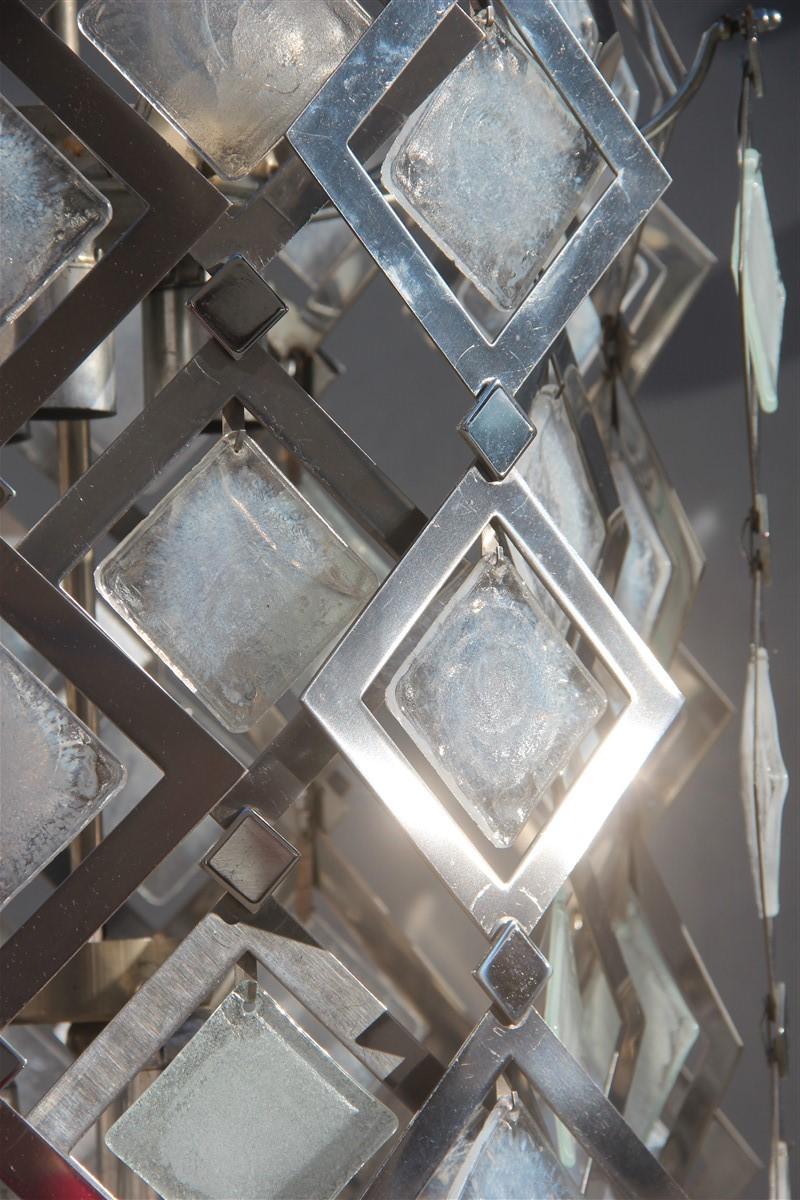 Round Ceiling Lamp Italian Design Steel Murano Glass Silver 1970 Pop Art For Sale 3