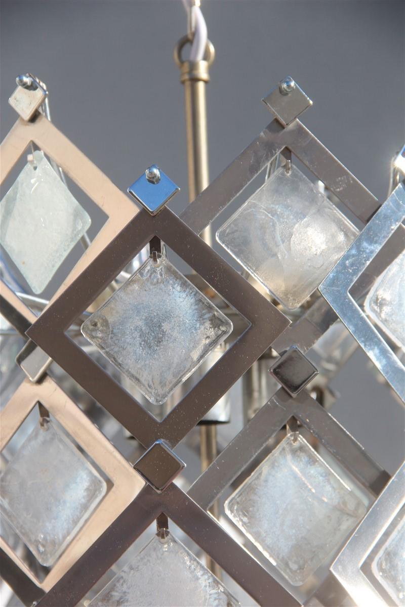 Round Ceiling Lamp Italian Design Steel Murano Glass Silver 1970 Pop Art For Sale 4