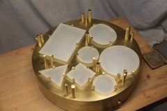 Round Ceiling Lamp or Sconce Panel Bright Brass Satin Italian Design Sculptures