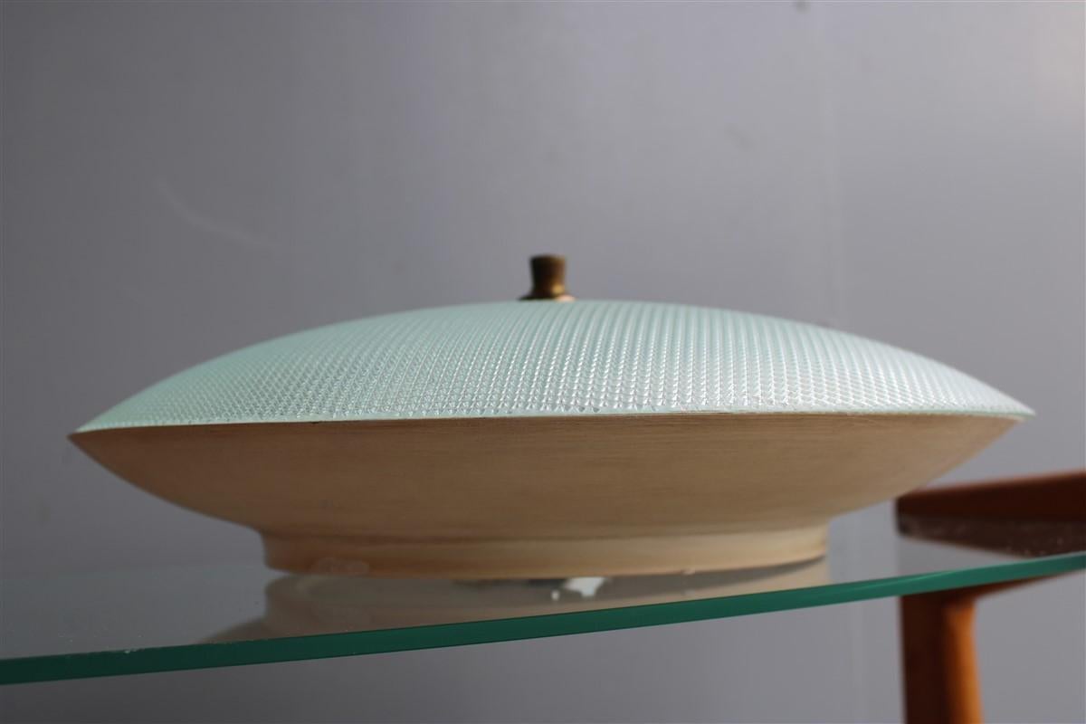 Round Ceiling Light Metal Lacquered Curved Glass Stilnovo Design, Midcentury In Good Condition For Sale In Palermo, Sicily
